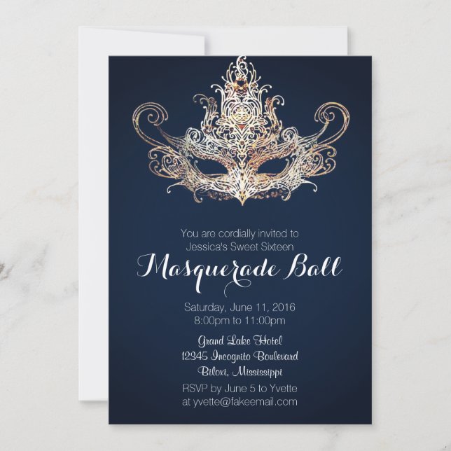 Invitación Dulce personalizado Dieciséis Ball Masquerade - Ar (Anverso)