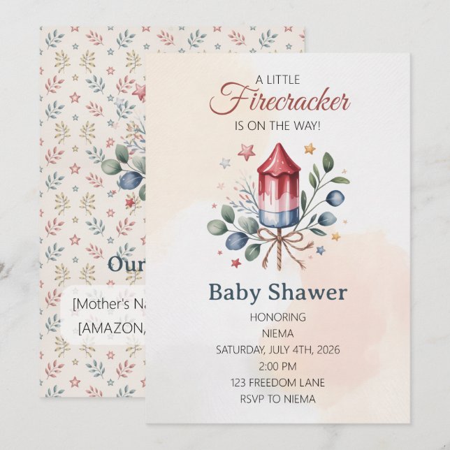 Invitación Dulce Petardo Fiesta de Cumpleaños para el 4 de Ju (Anverso / Reverso)