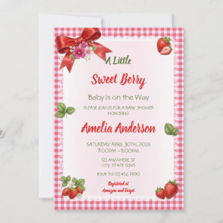 Invitación Dulce picnic de fresa a cuadros Baby Shower