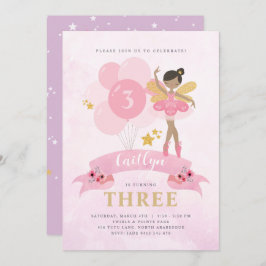 Invitación Dulce Pink & Gold Ballerina Fairy Birday