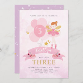 Invitación Dulce Pink & Gold Ballerina Fairy Birday