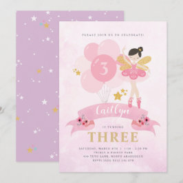 Invitación Dulce Pink & Gold Ballerina Fairy Birday