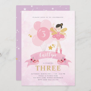 Invitación Dulce Pink & Gold Ballerina Fairy Birday
