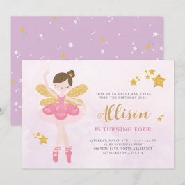 Invitación Dulce Pink & Gold Ballerina Fairy Birday