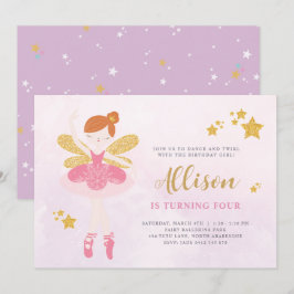 Invitación Dulce Pink & Gold Ballerina Fairy Birtday Invitat