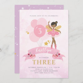 Invitación Dulce Pink & Gold Ballerina Fairy Birtday Invitat