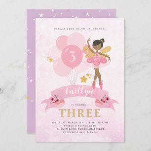 Invitación Dulce Pink & Gold Ballerina Fairy Birtday Invitat