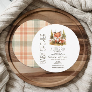 Invitación Dulce Plaid Redondo de Zorro para Baby Shower