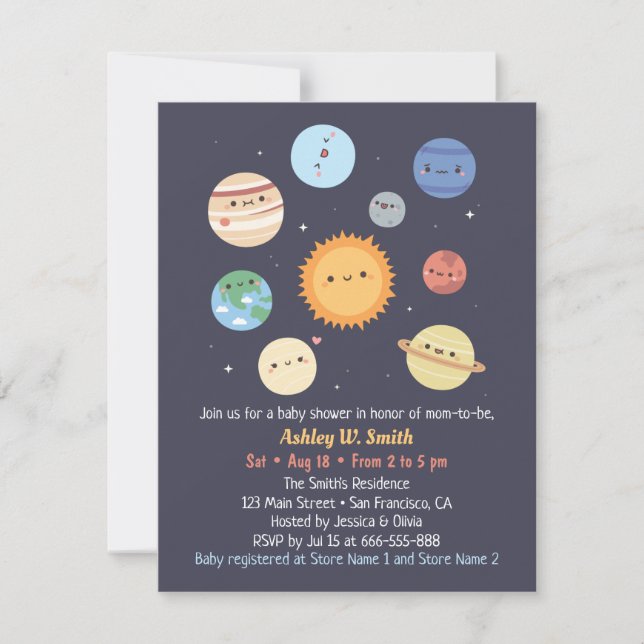 Invitación Dulce Planetas Del Sol Sistema Solar, Fiesta De Be (Anverso)