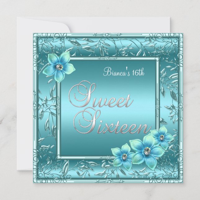 Invitación Dulce plata azul verde azulada 2 de la flor de (Anverso)