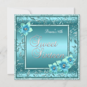 Invitación Dulce plata azul verde azulada 2 de la flor de