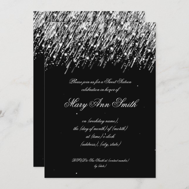 Invitación Dulce plata de dieciséis de cumpleaños de la (Anverso / Reverso)