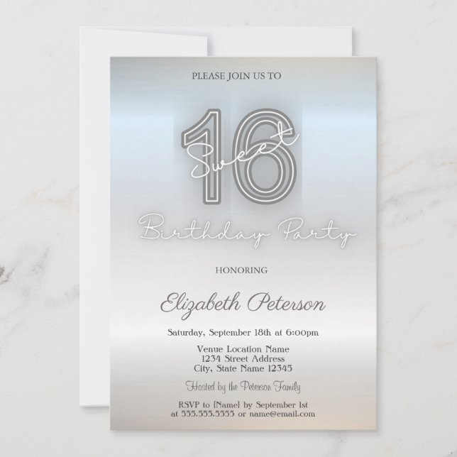 Invitación Dulce plateado Minimalista moderno 16 (Anverso)