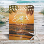 Invitación Dulce Playa Tropical Sunset Palm Beach<br><div class="desc">Dulce 16 Invitaciones Tropicales Sunset Palm Beach Cumpleaños.</div>
