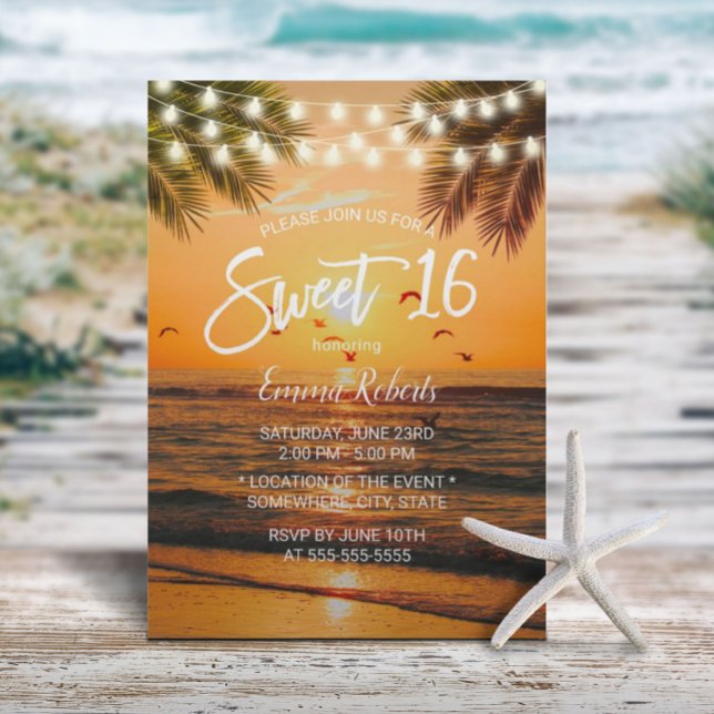 Invitación Dulce Playa Tropical Sunset Palm Beach (Subido por el creador)