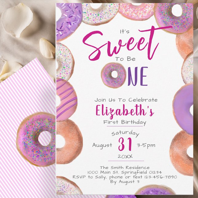 Invitación Dulce por ser un Chica Rosa Donut Primer Fiesta de (Subido por el creador)