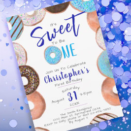 Invitación Dulce por ser un niño azul Donut Primer Fiesta de