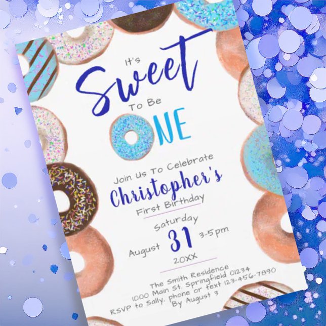 Invitación Dulce por ser un niño azul Donut Primer Fiesta de  (Subido por el creador)