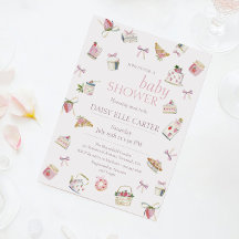 Dulce Postre de Fresa Baby Shower Acuarela