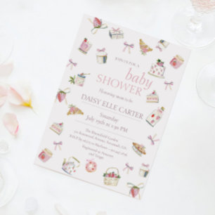 Invitación Dulce Postre de Fresa Baby Shower Acuarela