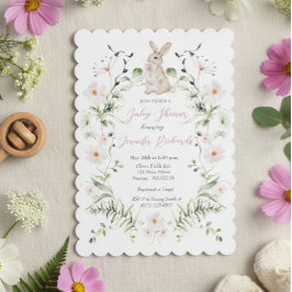 Invitación Dulce prado de conejos y flores silvestres Baby Sh