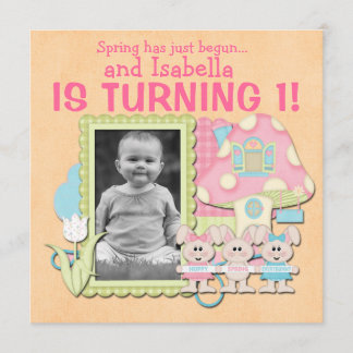 Invitación Dulce Primavera Bunnies Primer Cumpleaños
