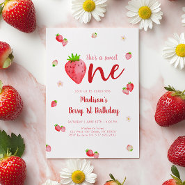 Invitación Dulce primer cumpleaños de fresa