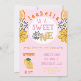 Invitación Dulce primer cumpleaños de fruta rosa