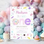 Invitación Dulce primer cumpleaños de la golosina<br><div class="desc">Este diseño adorable cuenta con coloridos caramelos acuáticos.</div>