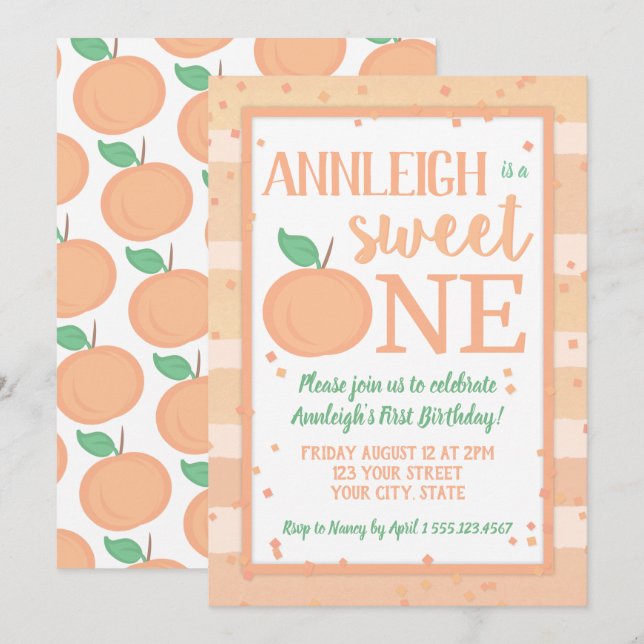 Invitación Dulce primer cumpleaños de los Chicas temáticos de (Anverso / Reverso)