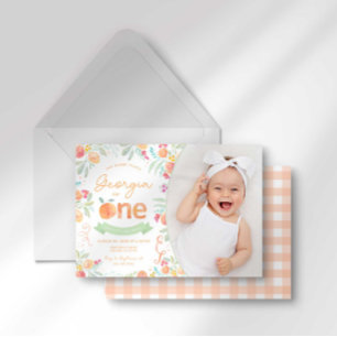 Invitación Dulce Primer Cumpleaños de Melocotón