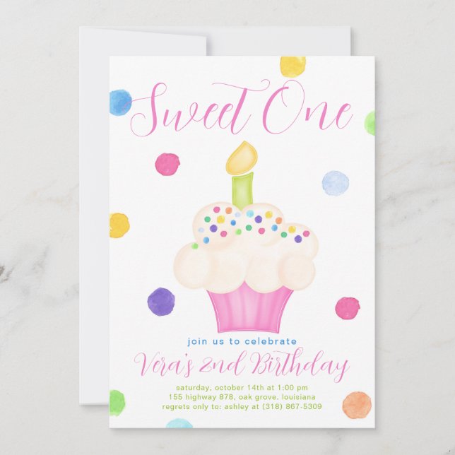 Invitación Dulce Primera Cumpleañera (Anverso)