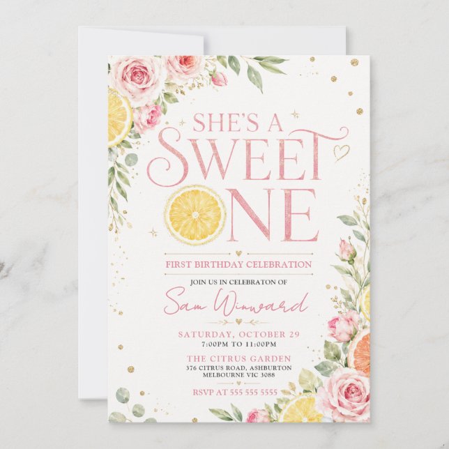 Invitación Dulce Primera Fiesta de Cumpleaños (Anverso)