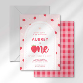 Invitación Dulce Primera Fresa de Cumpleaños