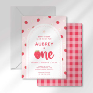 Invitación Dulce Primera Fresa de Cumpleaños
