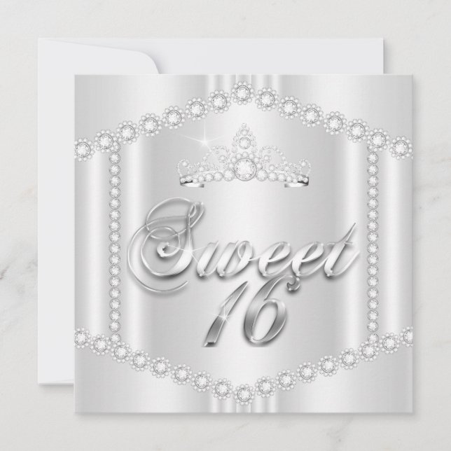 Invitación Dulce Princesa 16 Fiesta Tiras de Diamante Blanco  (Anverso)