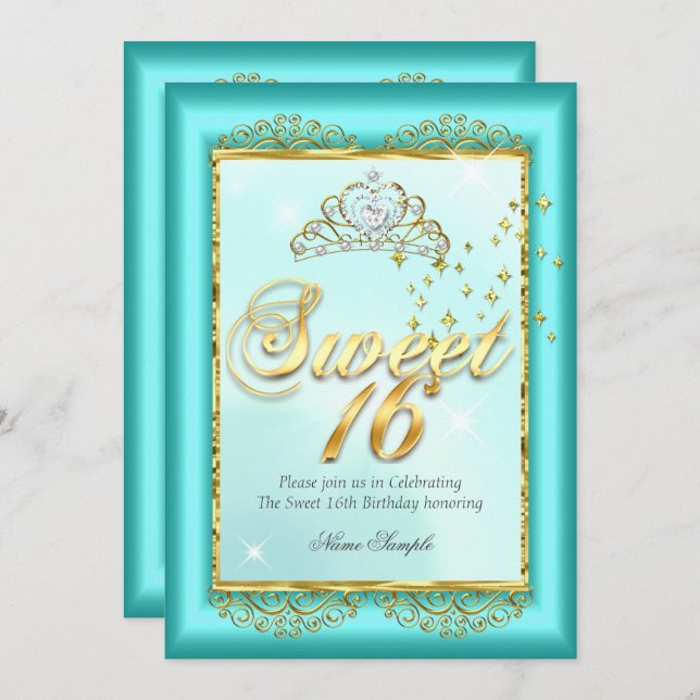 Invitación Dulce princesa 16 fiesta Verde azulada de cumpleañ (Anverso / Reverso)