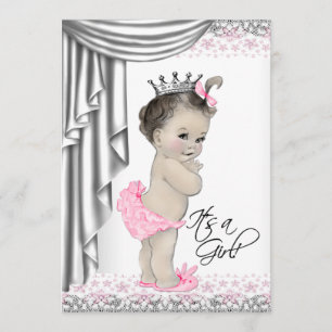 Invitación Dulce Princesa Baby Shower Rosa y Gris para Niña