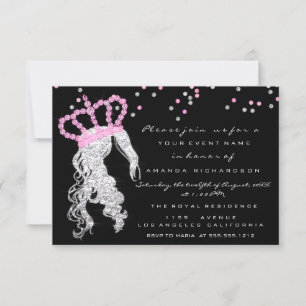 Invitación Dulce princesa de la Corona Confetti Gris negro