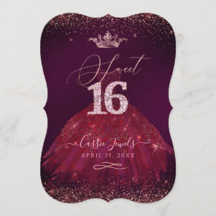 Invitación Dulce princesa de oro Rosa de Borgoña