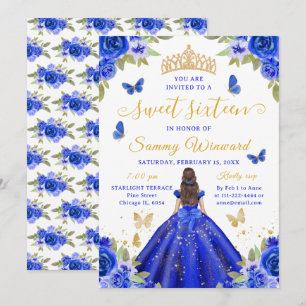 Invitación Dulce Princesa Diadema Floral Azul de Dieciséis Do