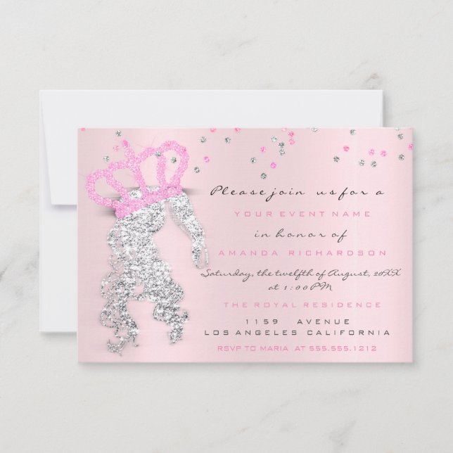 Invitación Dulce princesa heredera Confetti Miss Gris Rosa (Anverso)