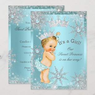 Invitación Dulce Princesa Niña Fiesta de Bebé Azul Claro Rubi