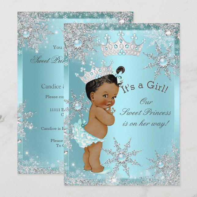 Invitación Dulce Princesa Niña Fiesta de Bebé Teal Étnico (Anverso / Reverso)