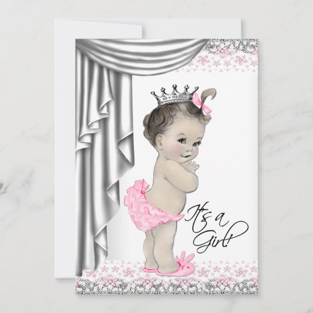 Invitación Dulce Princesa Rosa y Gray Baby Shower (Anverso)