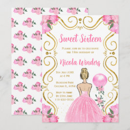 Invitación Dulce princesa rubia en rosa