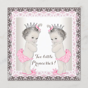 Invitación Dulce Princesa Twin Rosa y Marrón Baby Shower