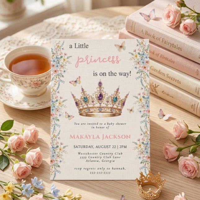Invitación Dulce Princesita Corona Mariposa Floral Baby Showe (Subido por el creador)