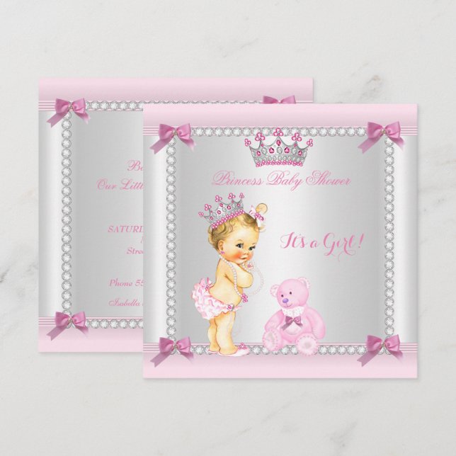 Invitación Dulce Princesita Fiesta de Bebé Niña Rubia (Anverso / Reverso)