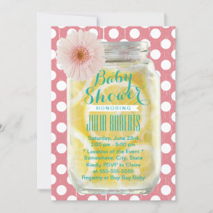 Invitación Dulce puntos de polka rosado Mason Jar Baby Shower